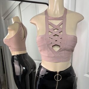 Charlotte Russe Dusty Pink Crisscross Crop Top